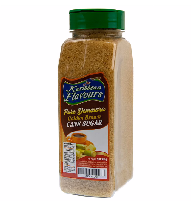 Karibbean Flavours Culinary Demerara Golden Brown Cane Sugar (2lb) | Non GMO | All Natural | Genuine From Demerara Guyana Where It Was Created