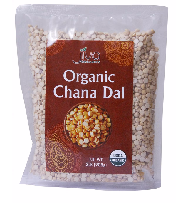 Jiva Organic Chana Dal 2 Pound Bag - Non-GMO, Premium, Certified - Split Desi Indian Chickpeas