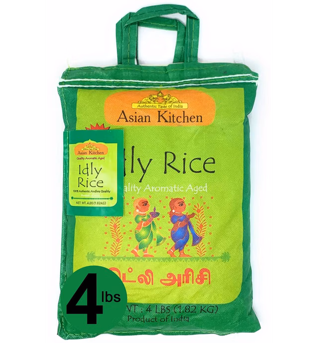 Asian Kitchen Idly (Idli) Rice 4-Pound Bag, 4lbs (1.81kg) Short Grain Rice ~ All Natural | Vegan | Indian Origin | Export Quality