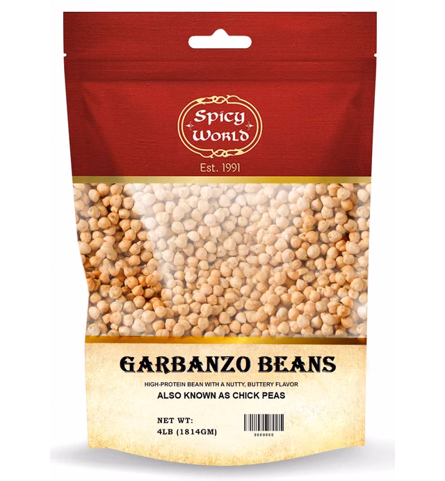 Garbanzo Beans - Chickpeas Dried 4 LB Bag - All Natural, Sproutable, Perfect for Hummus - by Spicy World