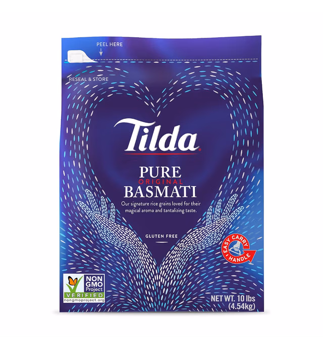 Tilda Pure Basmati Rice, Premium Aromatic and Authentic Rice, Large Resealable Bag, 10-Pound Bag,White