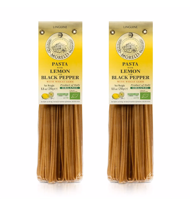 Morelli Lemon Pepper Linguine Pasta with Wheat Germ - Linguine Organic Pasta - Naturally Flavored Pasta Made in Italy - Imported Italian Pasta from Italy - 8.8 Ounce (Pack of 2)