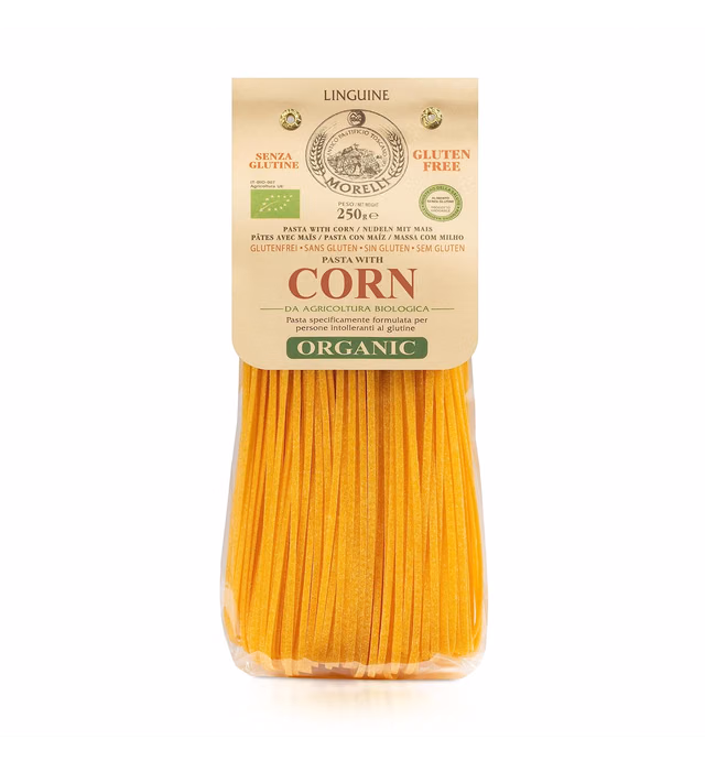 Morelli Organic Gluten Free Linguine Pasta - Wheat Free Pasta Made With Corn - Vegan Corn Noodles, Gluten Free Pasta, Imported Organic Pasta from Italy, Italian Gourmet Food - 8.8 oz (Pack of 1)