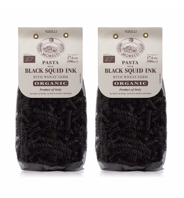 Morelli Squid Ink Pasta Fusilli (Rotini) - Organic Italian Pasta - Black Pasta Noodles - Durum Wheat Semolina - Nero Di Seppia Made in Italy - 1.1 Lb (500g) (2 pack)