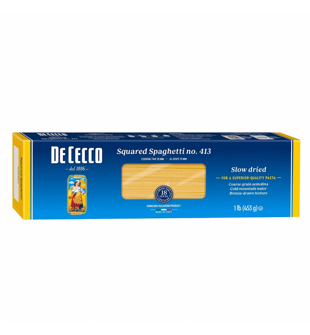 De Cecco Pasta, Squared Spaghetti No.413, 1 Pound (Pack of 20) - Made in Italy, High in Protein & Iron, Bronze die