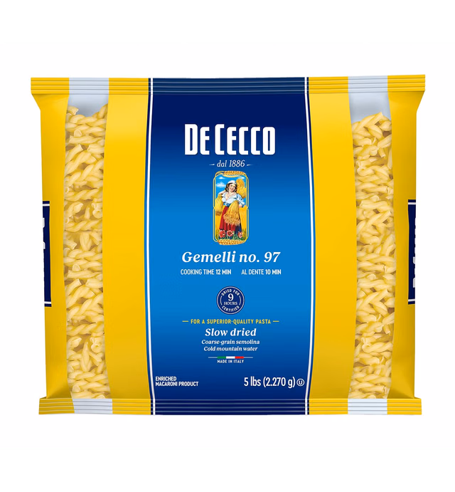 De Cecco Semolina Pasta, Gemelli No.97, 5 Pound (Pack of 4)