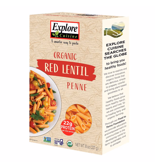 Explore Cuisine Red Lentil Penne, 8 Ounce
