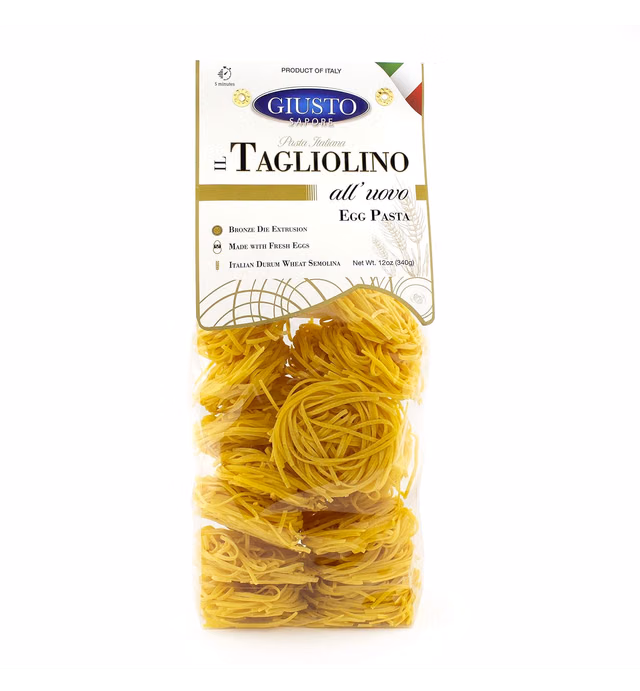 Giusto Sapore Classic Tagliolini All'Uovo Italian Egg Pasta Nest - 340g - Premium Bronze Drawn Durum Wheat Semolina Gourmet Pasta Noodles - Imported from Italy and Family Owned (Tagliolino, 1 Pack)