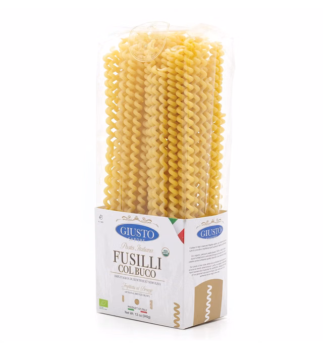 Giusto Sapore Imported Artisanal Fusilli Col Buco Italian Pasta, Organic Bronze Drawn, 340G