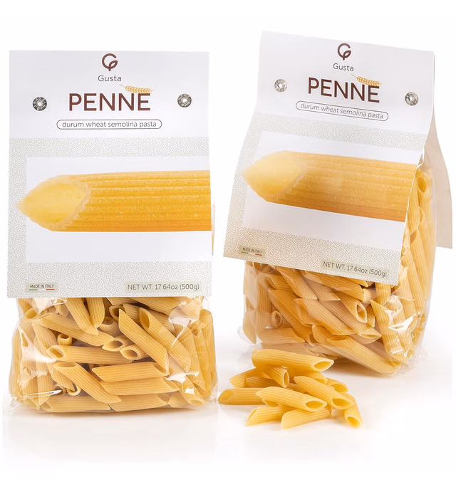 Gusta Penne Rigate Pasta - Premium Italian Pasta from Italy - Durum Wheat Semolina Organic "Al Dente" Pasta - Non-GMO & Gourmet Pasta - Family Owned Brand - 17.64oz / 500g (2 Pack)