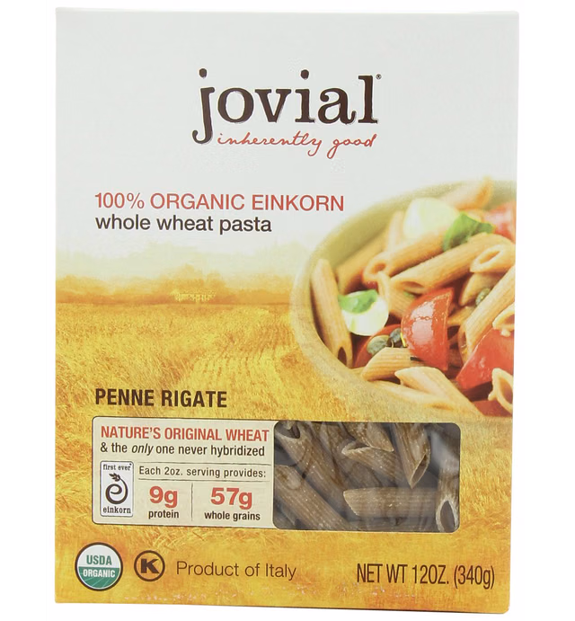 Jovial Einkorn 100% Organic Whole Wheat Penne Rigate - Einkorn Pasta, High Protein, Non-GMO, USDA Certified Organic, Lower Carb, Delicious Pasta Made in Italy - 12 Oz, 6 Pack