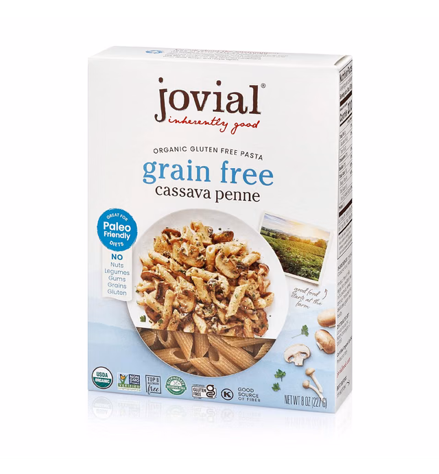 Jovial Grain-Free Cassava Penne Rigate | Cassava Pasta | Paleo Pasta | Grain-Free | Certified Gluten-Free | 100% Organic Pasta | USDA Certified Organic | Non-GMO | High-Fiber | 8 oz (1 pack)
