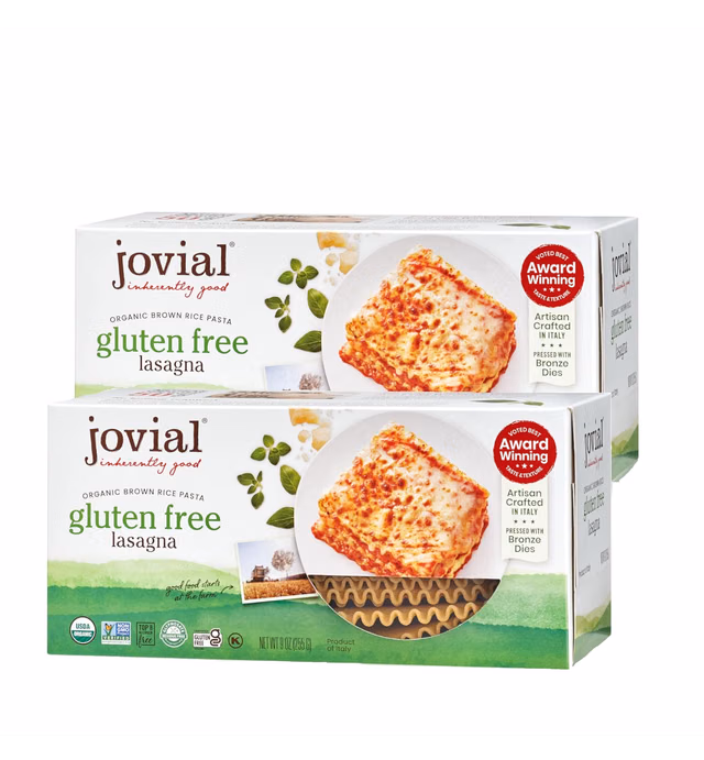 Jovial Whole Grain Brown Rice Lasagna Pasta - Pasta Lasagna, Lasagna Pasta, Whole Grain Pasta, Organic Pasta, Gluten Free, Dairy Free, Brown Rice Pasta, Made in Italy - 9 Oz, 2 Pack