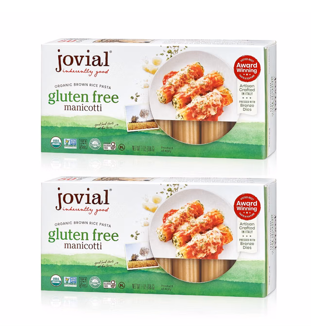 Jovial Whole Grain Brown Rice Manicotti Pasta - Pasta Manicotti, Manicotti Pasta, Whole Grain Pasta, Organic Pasta, Gluten Free, Dairy Free, Brown Rice Pasta, Made in Italy - 7 Oz, 2 Pack
