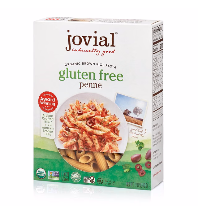 Jovial Whole Grain Brown Rice Penne Pasta - Pasta Penne, Penne Pasta, Whole Grain Pasta, Organic Pasta, Gluten Free, Dairy Free, Brown Rice Pasta, Award Winning Taste, Made in Italy - 12 Oz, 12 Pack