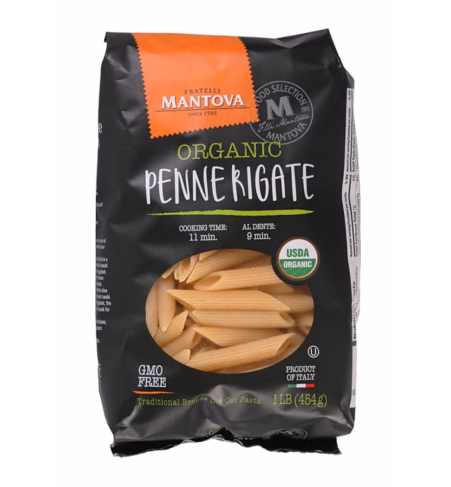 Mantova Italian Organic Penne Rigate Pasta - 100% Durum Semolina Organic Penne Rigate - Product Of Italy, 1 Pound (Pack of 6)