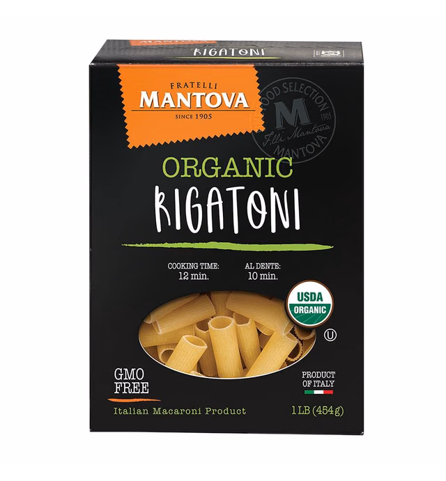 Mantova Italian Organic Rigatoni Pasta - 100% Durum Semolina Organic Rigatoni - 1 Pound (Pack of 6) - Product Of Italy