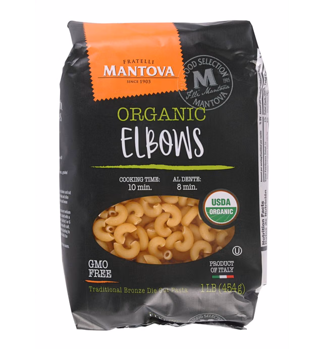 Mantova Organic Elbow Pasta - 1 Lb. Bags (6 Count) - Organic Durum Semolina Macaroni Pasta