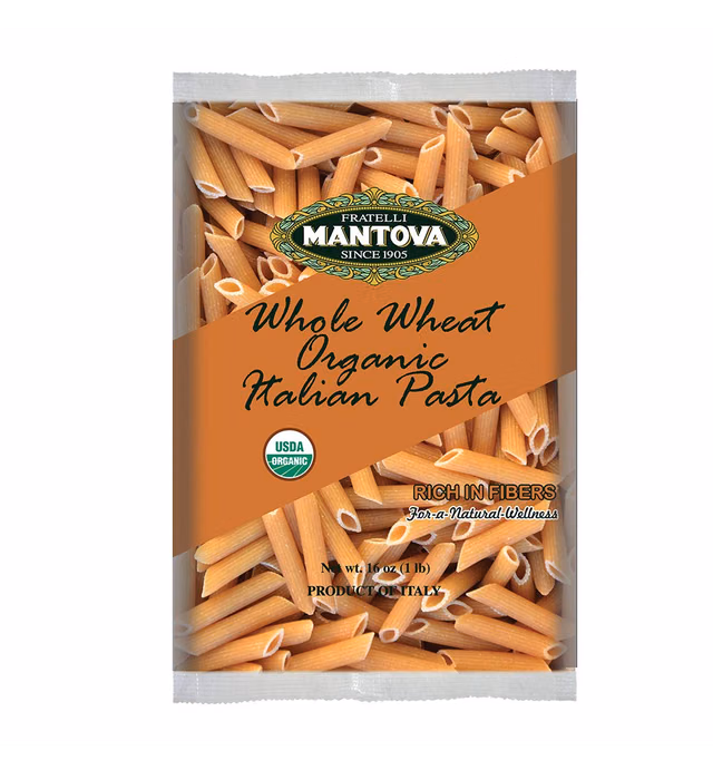 Mantova Whole Wheat Organic Italian Pasta Penne Rigate, 1 Pound (Pack of 6)