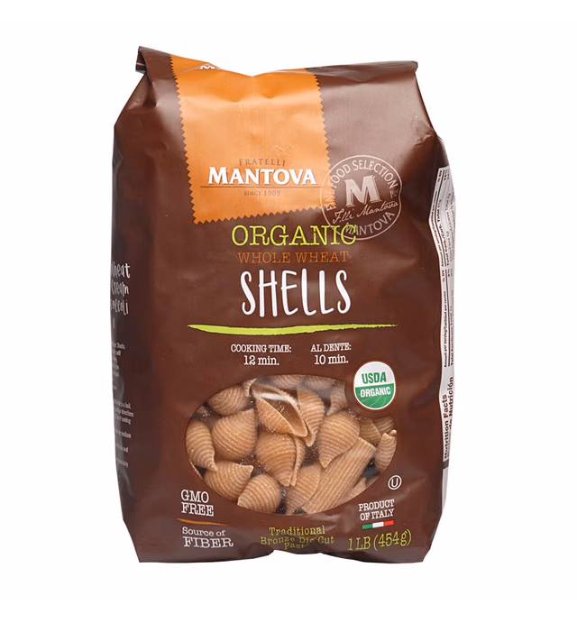 Mantova Whole Wheat Organic Italian Pasta Shells (Pack of 6) - Whole Wheat Pasta Made with All Organic Ingredients Non-GMO
