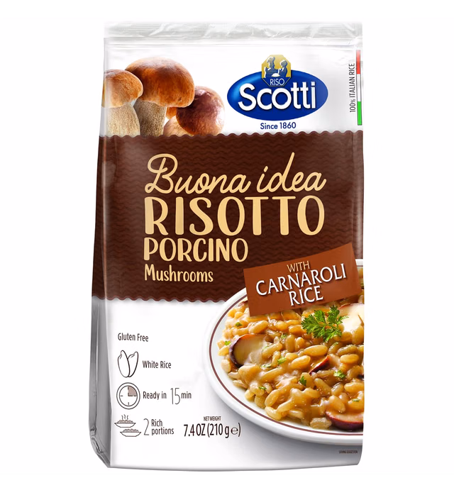 Porcini Mushrooms, Riso Scotti, Carnaroli Rice, Ready Meal, Easy to Cook, Italian Seasoned Risotto, Easy Dinner Side Dish, Just Add Water and Heat, , 7.4 oz, 2-3 servings