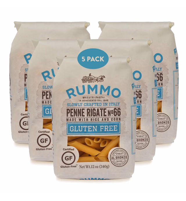 Rummo Italian Pasta GF Penne Rigate No.66, Always Al Dente, Certified Gluten-Free (5 Pack, 12 Ounce Each)