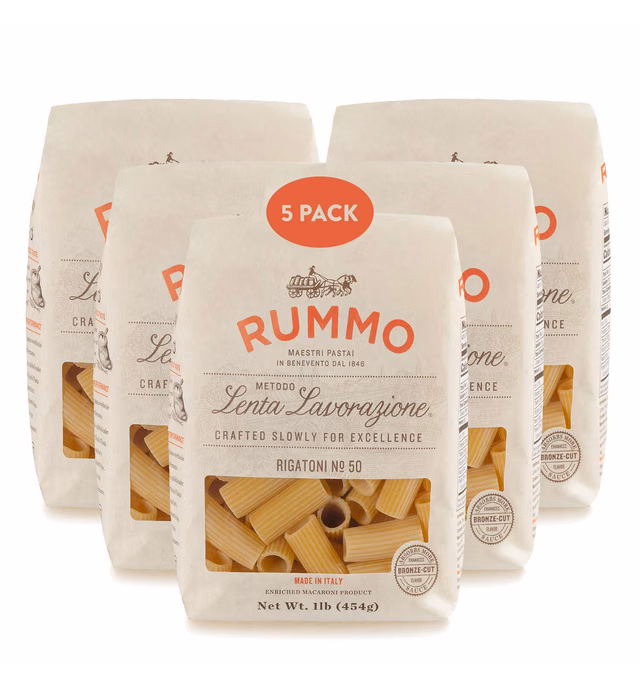 Rummo Italian Pasta Rigatoni No.50, Always Al Dente (5 Pack, 16 oz Each)