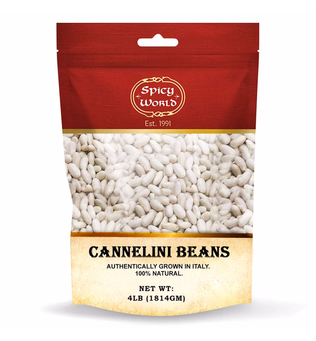 Spicy World Cannelini Beans 4 LB - From Italy - Dried White Medium Sized Kidney Beans