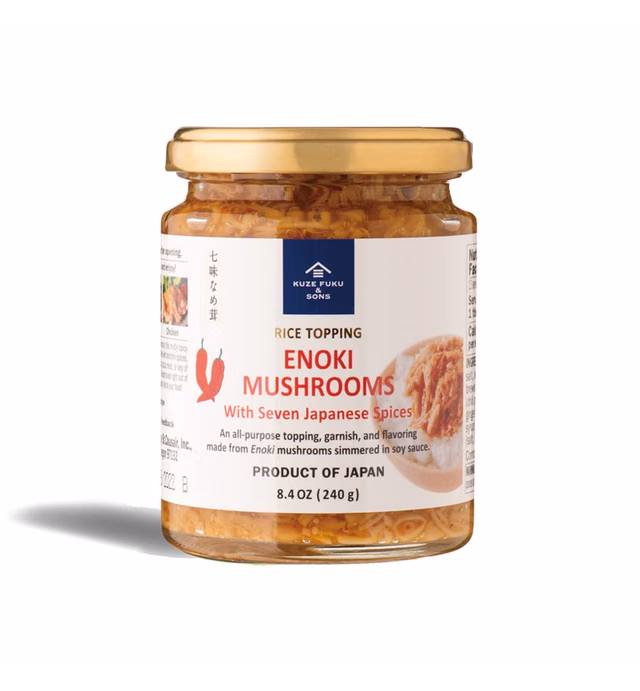 [KUZE FUKU & SONS] Enoki Mushrooms With Seven Japanese Spices, Multipurpose Rice Topping, Garnish, & Flavoring, Product of Japan (8.4 Oz /240 g)