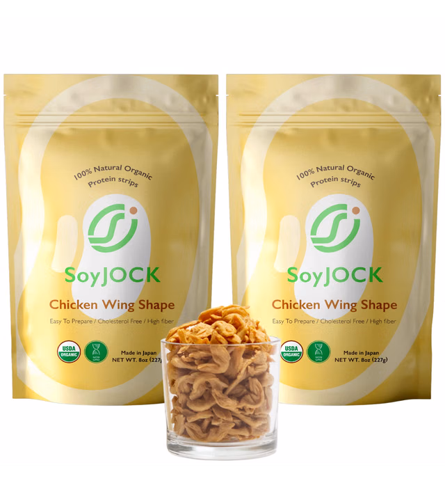 SoyJOCK Dried Soy Beans Protein Strips Vegan Meat Substitute TVP Textured Vegetable Protein Gluten Free Organic Non-GMO, Chicken Wing Shape - 8.0oz (227g) 2 Pack, Made in Japan