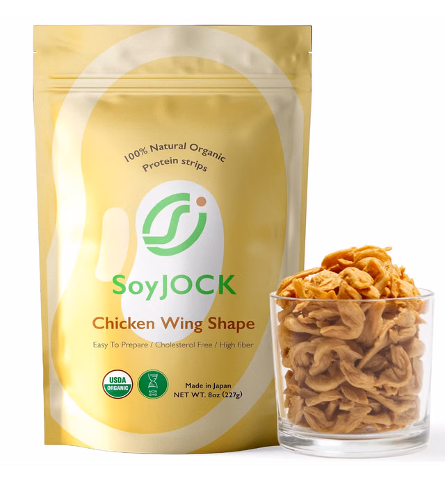 SoyJOCK Organic Soy Beans Protein Strips - Vegan Meat Substitute - 8oz TVP Chunks in Textured Chicken Wing Shape - 1 Pack"