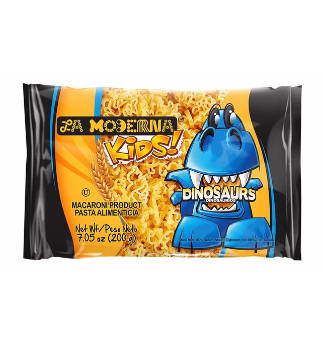 La Moderna Kids Dinosaur Pasta, Noodles, Durum Wheat, Protein, Fiber, Vitamins, 7 Oz, Pack of 20
