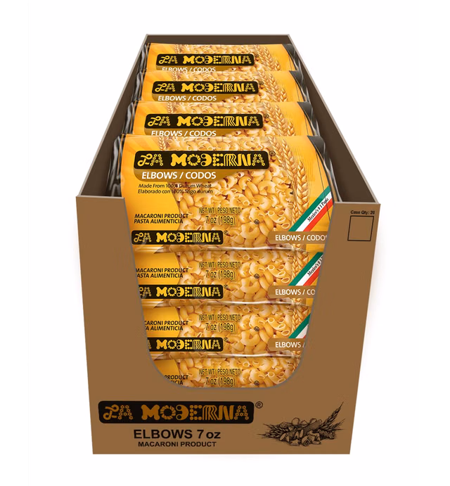 La Moderna Small Elbow Pasta, Noodles, Durum Wheat, Protein, Fiber, Vitamins, 7 Oz, Pack of 20
