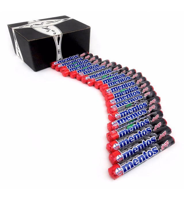 Mentos Drop (Mint Licorice) Chewy Dragees, 1.32 oz Rolls in a BlackTie Box (Pack of 20)