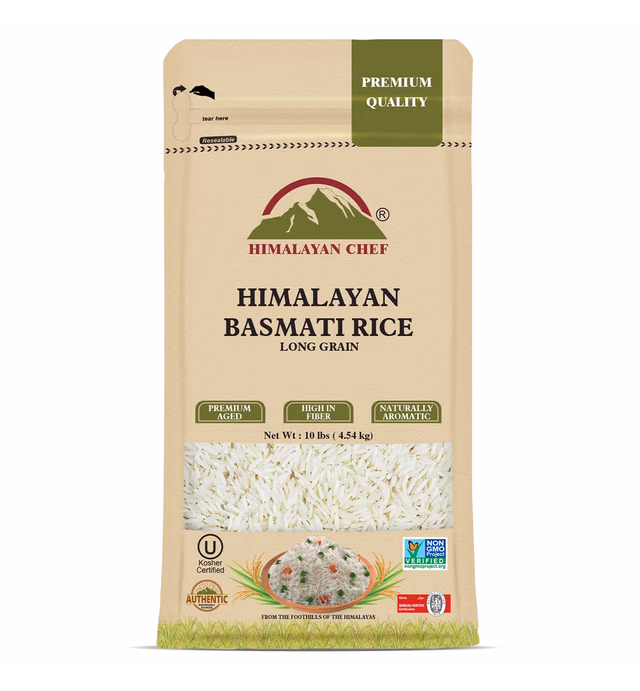 Himalayan Chef Basmati Rice, Long Grain Rice Fluffy Quick Cooking Aromatic - 10 lbs.