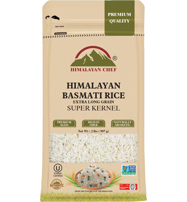 Himalayan Chef Himalayan Basmati Rice, Premium Aged Aromatic Grain, 2 Pound Bag