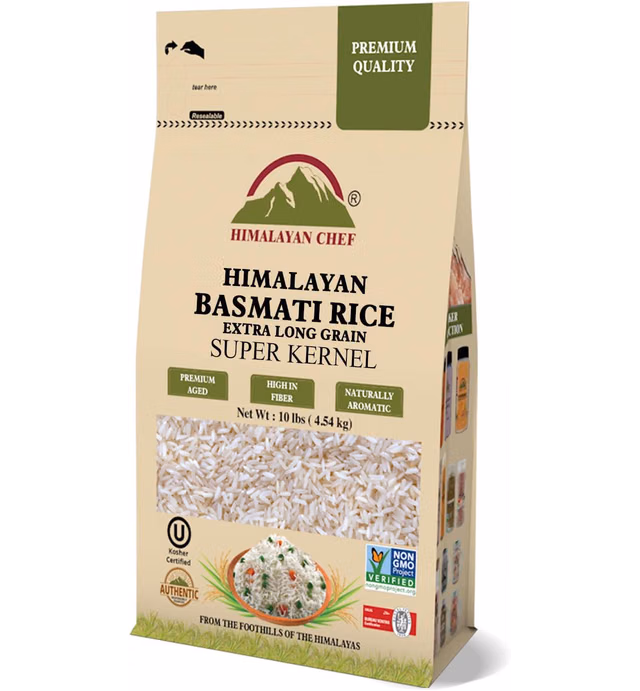 Himalayan Chef Super Kernel Basmati Rice with Extra Long Grain Organic Sticky Rice with Naturally Aromatic Flavor, 10 lbs