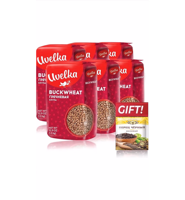 Buckwheat Groats Extra, 6x1500 gr (19.8 pounds total) + Ground Black Pepper for Free