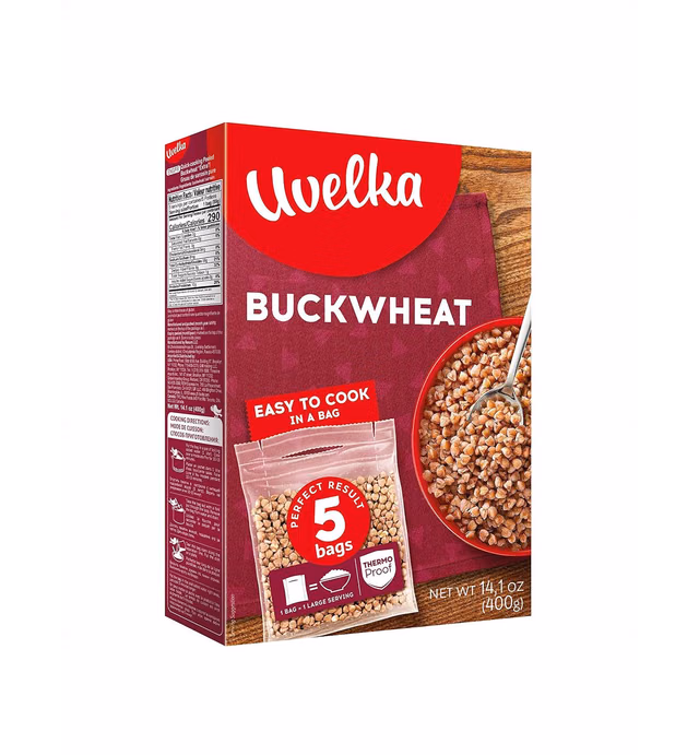 Uvelka Buckwheat Boil In Bag, 5 ct x 2.8 oz, Net weight 14 Ounce / 400 Gram, organic food