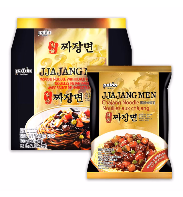 Paldo Fun & Yum Ilpoom Jjajangmen Noodles, Pack of 16, Traditional Brothless Chajang Ramen with Savory & Sweet Black Bean Sauce, Oriental Style Korean Ramyun, Soupless K-Food, 200g x 16