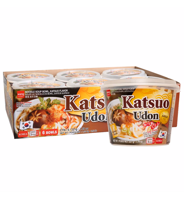 Wang Katsuo Udon Bowl, Rich and Sweet, Noodles Made for Slurping, 7.79 Ounce, Pack of 6