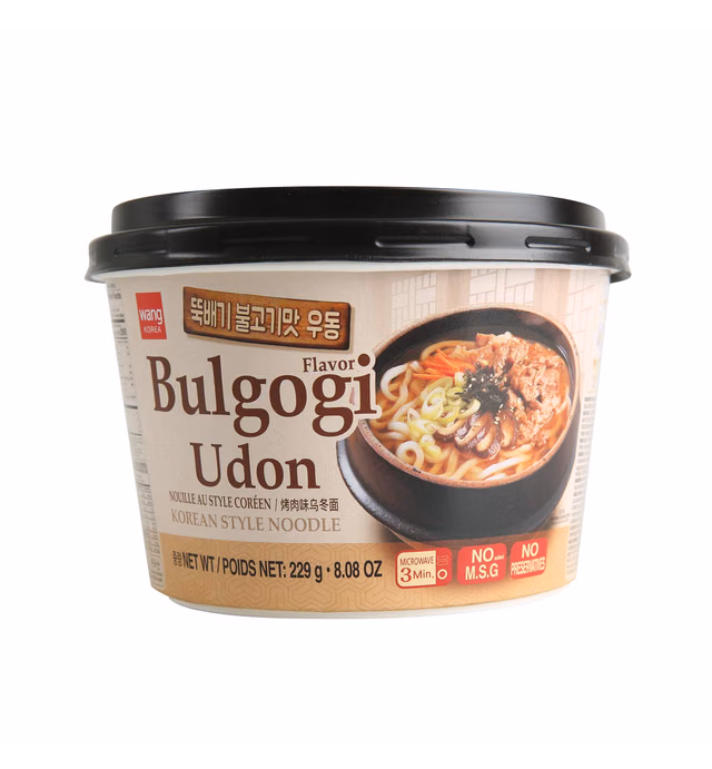 Wang Korean BBQ Bulgogi Flavored Udon Noodle Bowl, Rich and Sweet, 8.08 Ounce, 6 Cups of Noodles