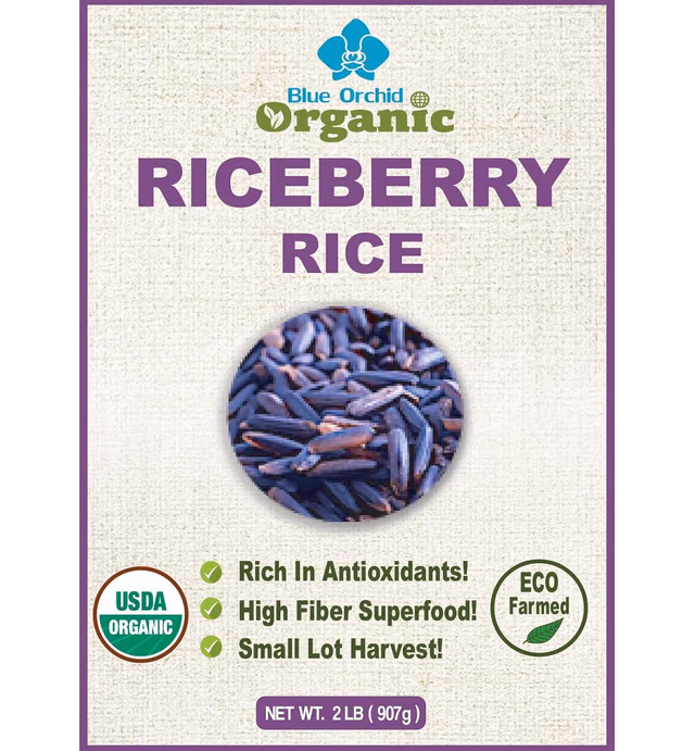 Organic Riceberry Rice - Purple Thai Black Jasmine Rice - Premium Freshness - Small Lot Harvest Direct from our Farm to your Table - 2 LB