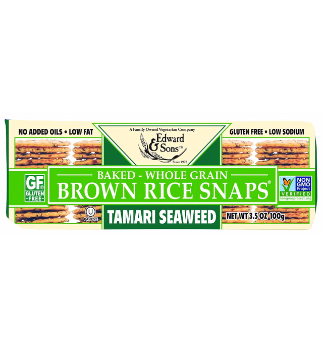 Edward & Sons Brown Rice Snaps Tamari Seaweed, 3.5 Ounce Packs (Pack of 12)