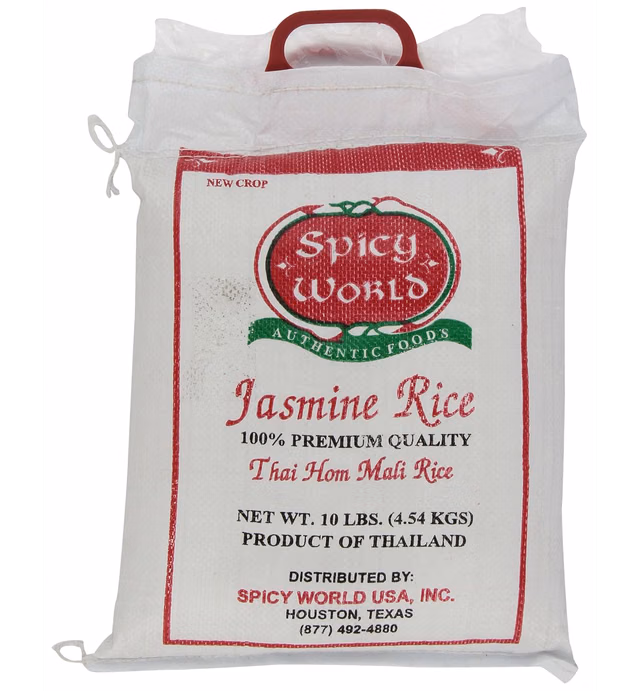 Spicy World Jasmine Rice 10 Pound Bag - Thai Hom Mali Premium Variety ~ By Spicy World