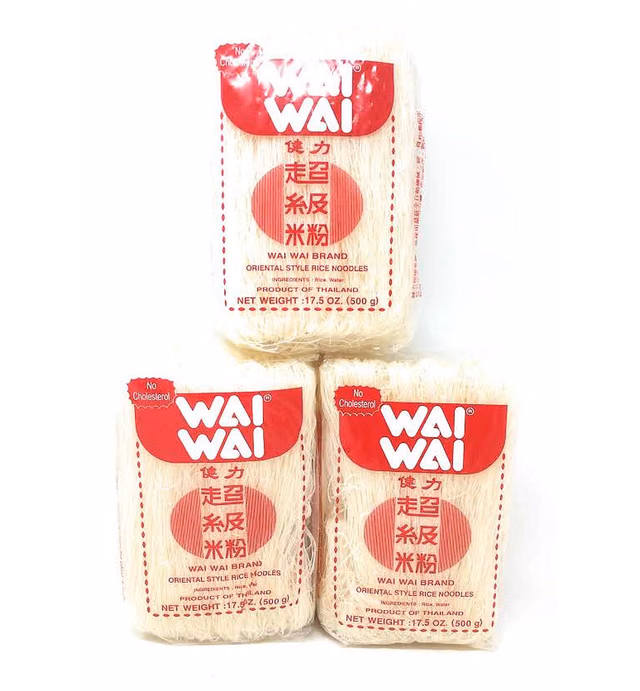Wai Wai Oriental Style Rice Noodles 500g, 3 Pack