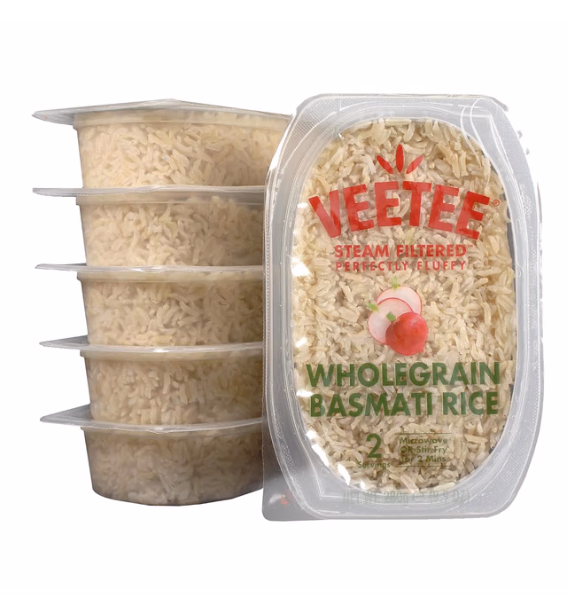 Veetee Wholegrain Basmati Brown Rice - 2 Minute Rice Microwavable Meals - Instant Rice Ready to Eat Gluten Free Precooked Rice - 10.6oz, Pack Of 6