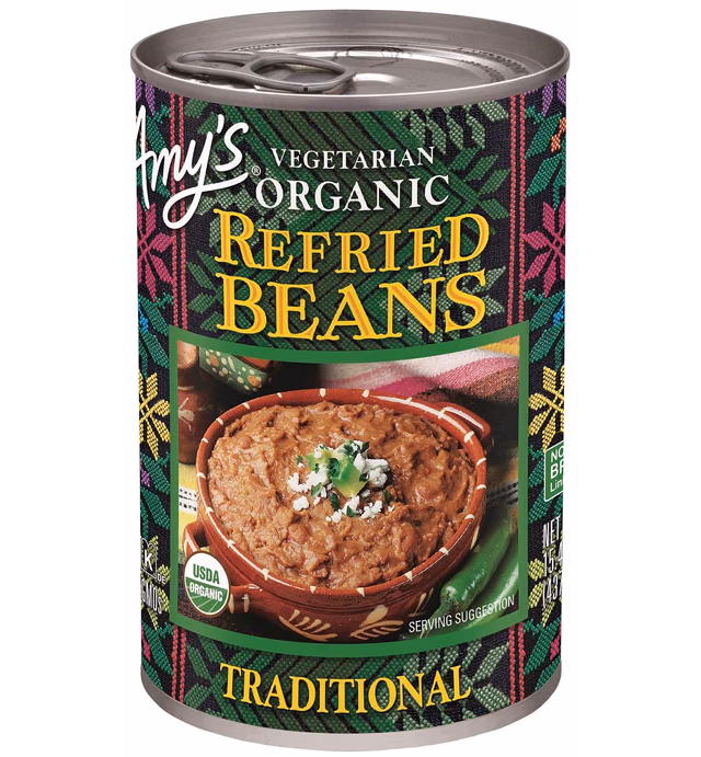 Amy's Organic Refried Beans Canned, Traditional Refried Beans, Vegan Gluten Free and Vegetarian, 15.4 Oz