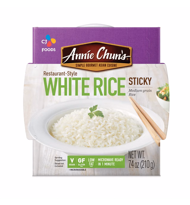 Annie Chun's - Cooked White Sticky Rice: Instant, Microwaveable, Gluten Free, Vegan, Low Fat and Delicious, 7.4 Oz (Pack of 6)