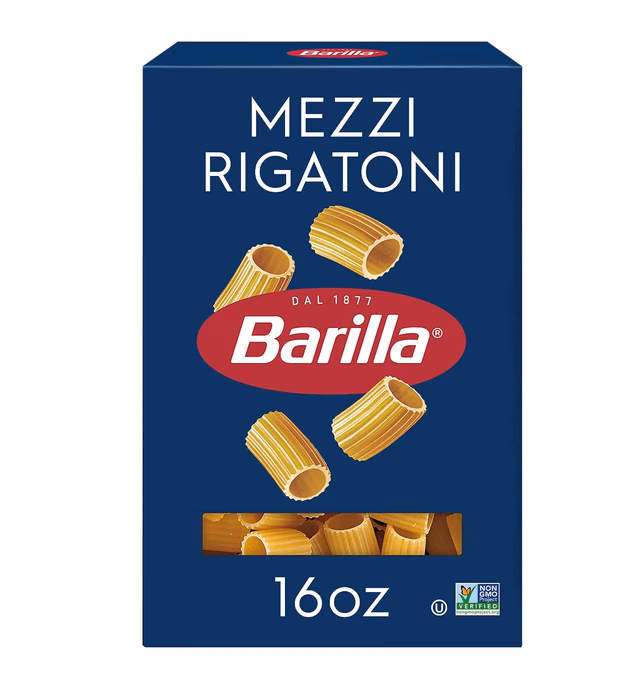 Barilla Mezzi Rigatoni Pasta, 16 oz. Box - Non-GMO Pasta Made with Durum Wheat Semolina - Kosher Certified Pasta